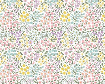 30" End of Bolt - Bunny Trail Spring Floral C14253 White by Riley Blake Designs - Easter Flowers - Quilting Cotton Fabric