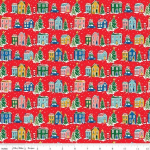 25" End of Bolt - Deck the Halls Holiday Village C 01666880C - Riley Blake - Christmas Houses Trees - Liberty Fabrics - Quilting Cotton