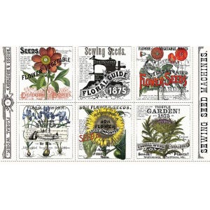 SALE Sewing Seeds III Garden Patch Panel PD15681 by Riley Blake Designs - DIGITALLY Printed - Vintage Seed Ads - Quilting Cotton Fabric