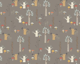 17" End of Bolt - FLANNEL Trees F12009 Pebble - Riley Blake Designs - Plants Mushrooms Brown - FLANNEL Cotton Fabric