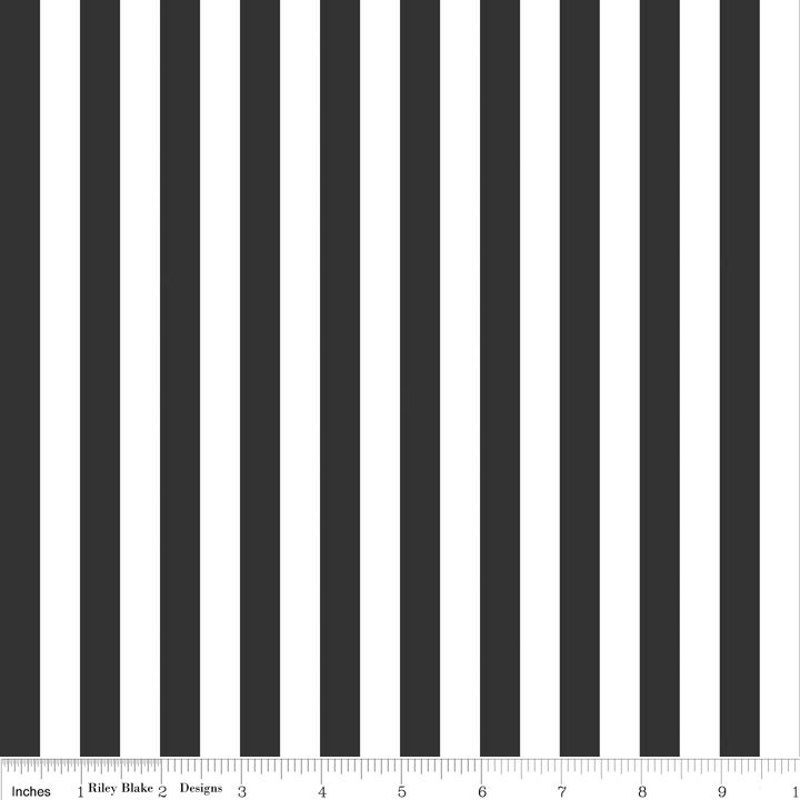 Black & White 1/4 Stripe Fabric by Riley Blake C555-Black