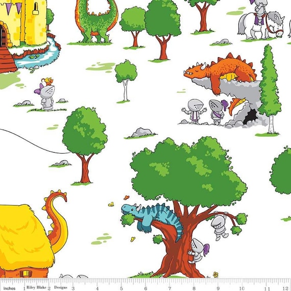 Dragons Main White Riley Blake Cotton Fabric