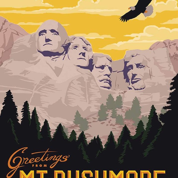SALE Destinations Poster Panel P10165 Mt. Rushmore - by Riley Blake Designs - South Dakota Presidents Mountain - Quilting Cotton Fabric
