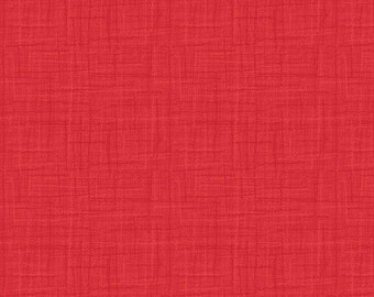 May include: Red fabric with a subtle textured pattern. The fabric has a woven look with a fine grid pattern.