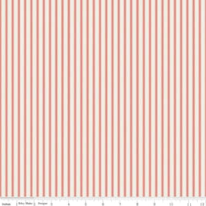 May include: A fabric with vertical stripes in alternating colors of cream and coral. The stripes are evenly spaced and run the length of the fabric. The image includes the text "Inches" and "Riley Blake Designs".