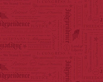 SALE Independence Declaration Cherry Tart Red Words Text Patriotic Fabric - C17334 - Riley Blake Quilting Cotton Fabric