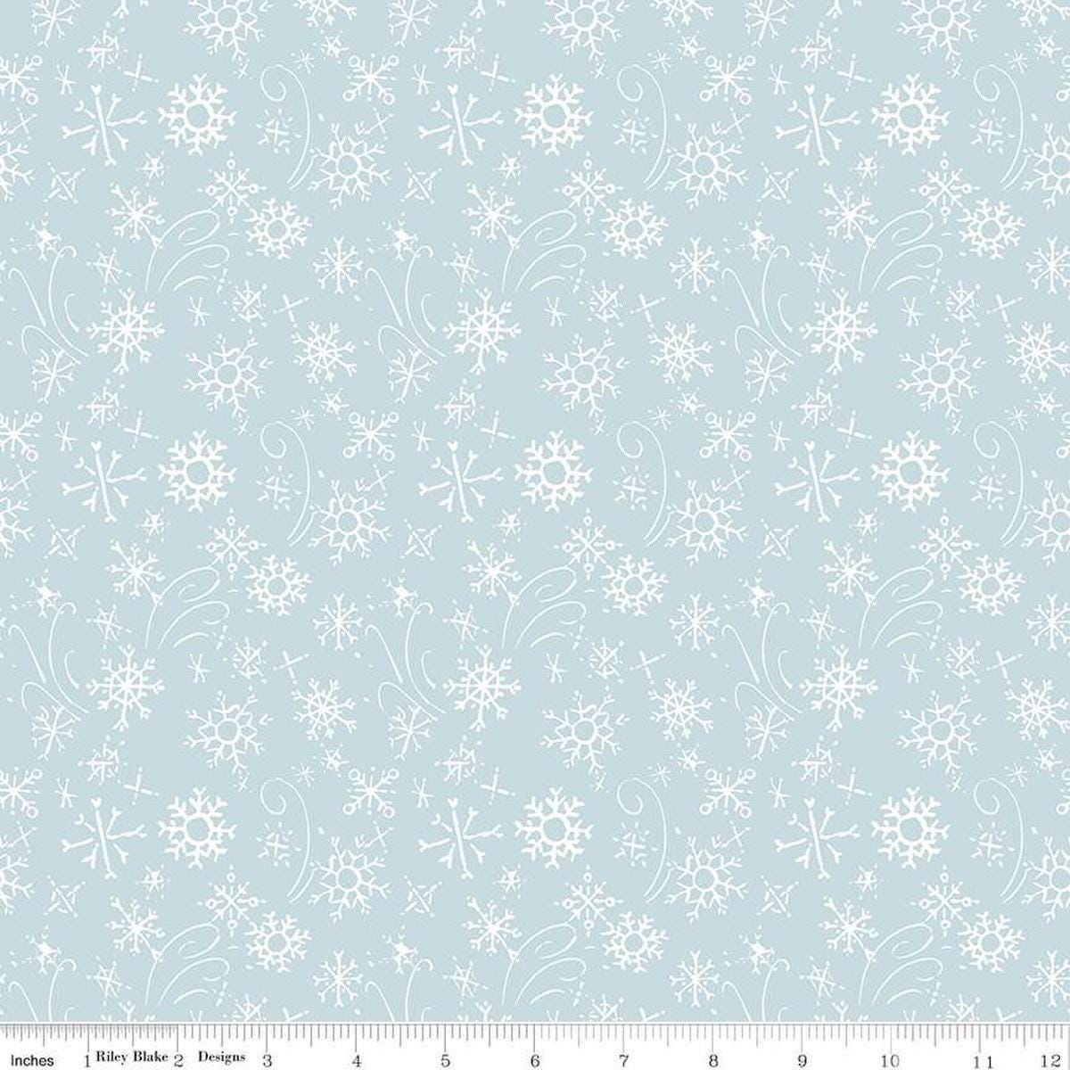 Santa's Tree Farm Snowflakes C16454 Sky - Riley Blake Designs - Flurries Snow Flake Snowy - Quilting Cotton Fabric