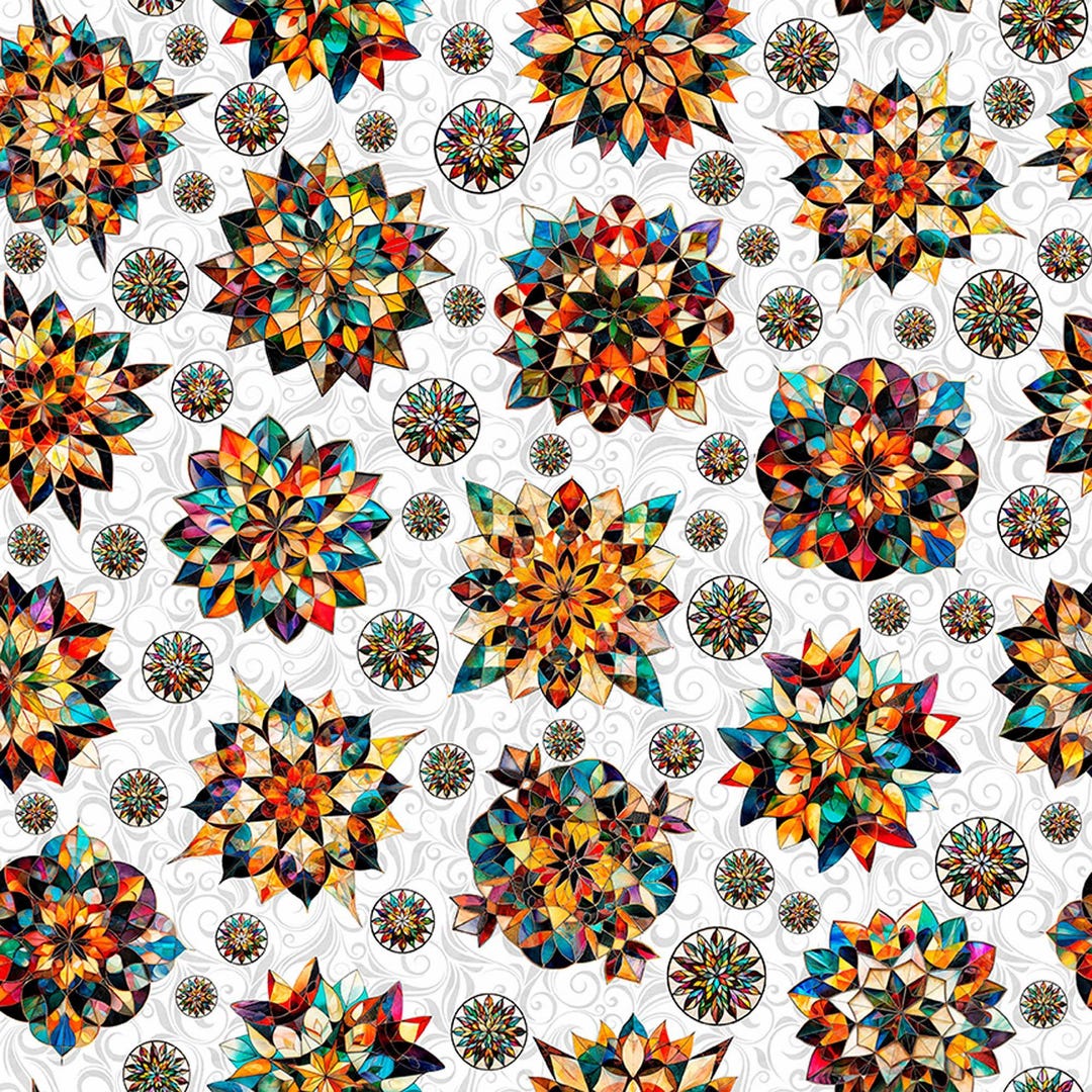 SALE Solstice Kaleidoscope Medallions 31229 White Z - QT Fabrics ...