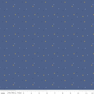 SALE Sparkler SC650 Dark Denim SPARKLE - Riley Blake Designs - Plus Signs Gold SPARKLE Metallic Blue - Quilting Cotton Fabric