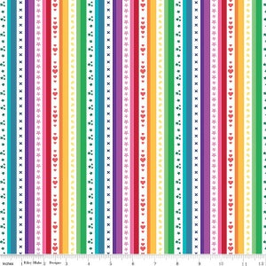 Bloom Stripe C14981 White by Riley Blake Designs - Stripes Striped Flowers Hearts Stars - Quilting Cotton Fabric