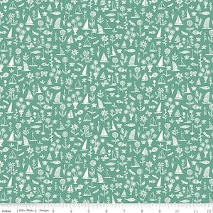 SALE Riviera Collection C Sealife E 01666455B - Riley Blake Designs - Boats Flowers Fish Blue - Liberty Fabrics  - Quilting Cotton Fabric