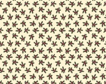 SALE Christmas at Buttermilk Acres Holly C10903 Cream - Riley Blake Designs - Berries Green Leaves on Cream - Quilting Cotton Fabric