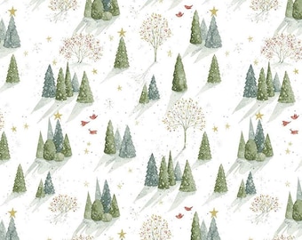 Fat Quarter End of Bolt - Magical Winterland Trees C14941 Snow - Riley Blake Designs - Winter - Quilting Cotton Fabric