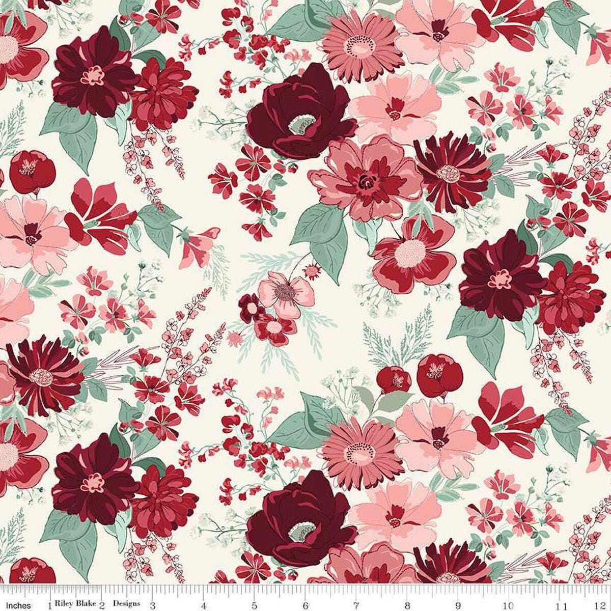 Love You Always Main Cream Floral Fabric C16870 - Riley Blake Designs ...