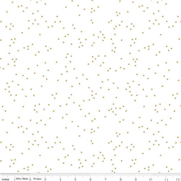 SALE Blossom on White Gold SPARKLE by Riley Blake Designs - Metallic Confetti Blossoms on White - Quilting Cotton Fabric