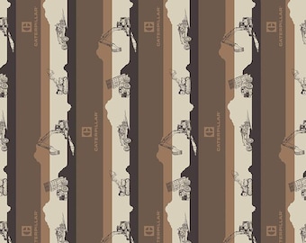 SALE Vintage Caterpillar Stripe C13841 Brown- Riley Blake Designs - Stripes Striped Construction CAT Logo Equipment - Quilting Cotton Fabric