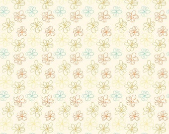 Bumble and Bear Stitched Flowers C12675 Cream - Riley Blake Designs - Floral Dashed-Line Flowers - Quilting Cotton Fabric