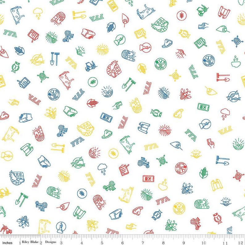 FFA Forever Blue 2 Icons C15852 White - Riley Blake Designs - Outlined ...