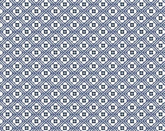 SALE Bee Plaids Hugs C12021 Denim by Riley Blake Designs - Diagonal Geometric Floral Flowers Blue - Lori Holt - Quilting Cotton Fabric