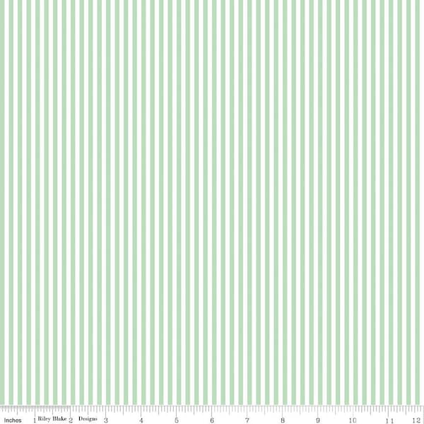 SALE Sweet Mint and White 1/8 Eighth Inch Stripe - Riley Blake Designs - Green - Quilting Cotton Fabric