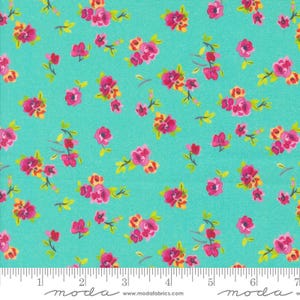 Flower Patches Vintage 21828 Robins Egg - Moda Fabrics - Floral Blossoms Petals Small Flowers Sprigs - Quilting Cotton Fabric
