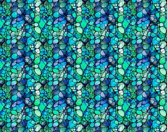 Solstice Kaleidoscope 31233 Teal Q - QT Fabrics - Geometric Abstract Stained Glass - Quilting Cotton Fabric