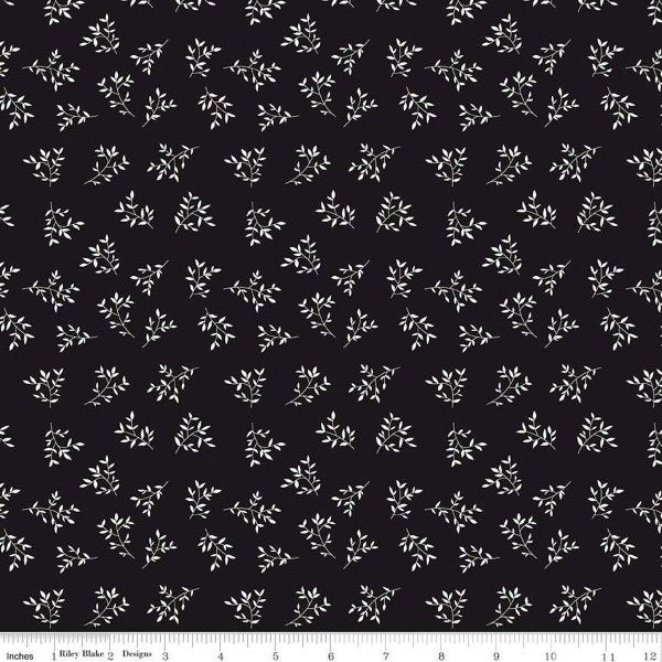CLEARANCE Black Tie Branches C13754 Black by Riley Blake  - Off White Leaf Leaves - Quilting Cotton