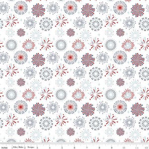SALE Stars and Stripes Forever Fireworks C15711 White by Riley Blake Designs - Starburst Patriotic America - Quilting Cotton Fabric