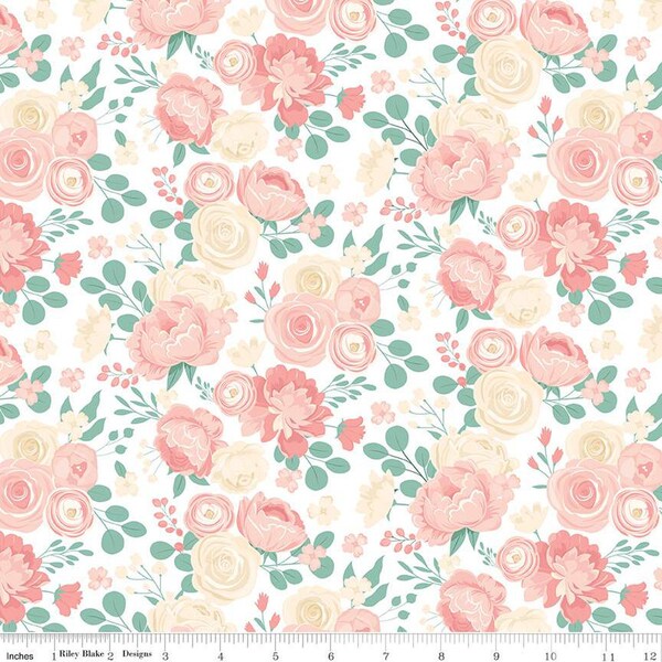 27" End of Bolt Piece - At First Sight Main C12680 Cream - Riley Blake Designs - Floral Flowers - Quilting Cotton Fabric