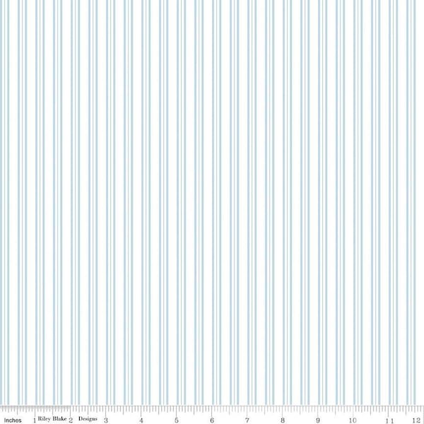 Simply Country Stripes C13415 White - Riley Blake Designs - Blue White Striped Stripe - Quilting Cotton Fabric