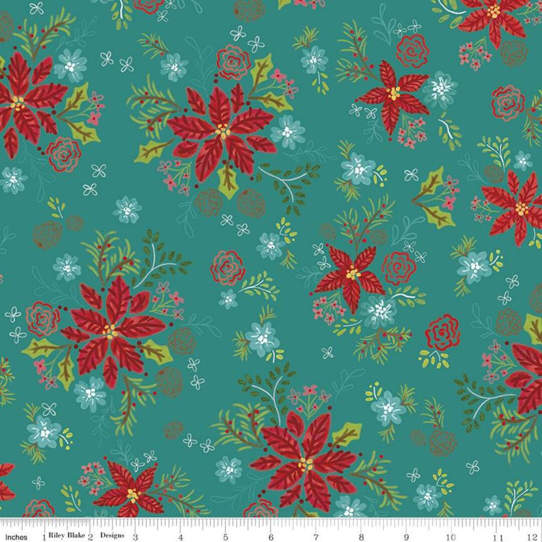 14" End of Bolt - SALE Snowed in Floral C10811 Teal - Riley Blake ...