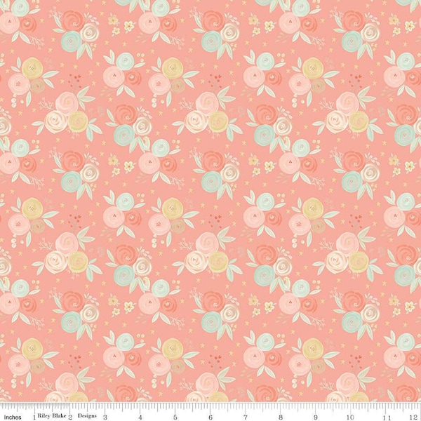 It's a Girl Bouquet C13321 Coral - Riley Blake Designs - Floral Flowers - Quilting Cotton Fabric