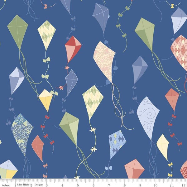 On the Wind Main C11850 Blue - Riley Blake Designs - Kites - Quilting Cotton Fabric