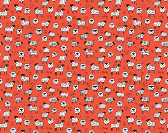 OFERTA Farm Livin' Sheep C15185 Rojo - Riley Blake Designs - Animales de manada - Tela de algodón para acolchado