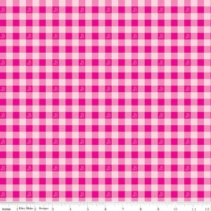 Barbie World Barbie PRINTED Gingham CD15024 Hot Pink - Official Licensed Product - Doll Logo Checks Check - Quilting Cotton Fabric