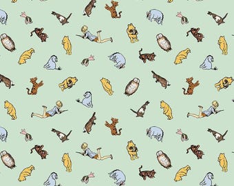 SALE Winnie the Pooh Characters Green Classic Pooh Fabric C17003 - Riley Blake Quilting Cotton Fabric