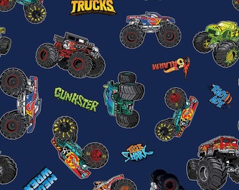 Large Monster Jam Trucks Fire Fabric by Sykel Enterprises - modeS4u