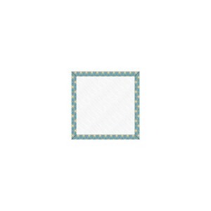 May include: A square frame with a blue and yellow patterned border. The frame is empty.