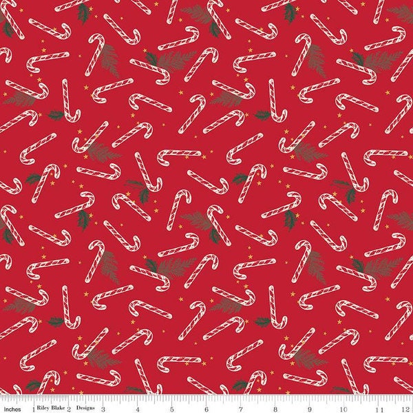 Old Fashioned Christmas Candy Canes C12134 Red - Riley Blake - Pine Needles Stars - Quilting Cotton Fabric