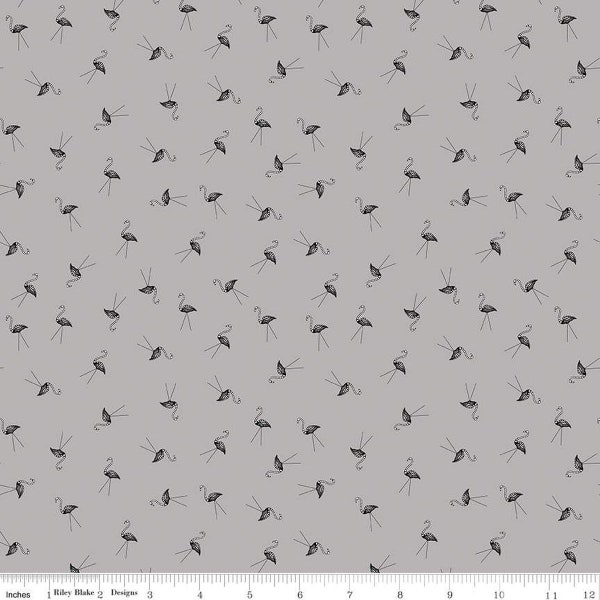 SALE Haunted Adventure Skeleton Flamingos C13114 Gray - Riley Blake Designs - Halloween Birds Bird - Quilting Cotton Fabric