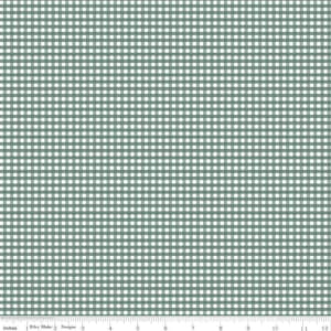 May include: A green and white gingham fabric with a small check pattern. The fabric is perfect for quilting, sewing, and crafting.