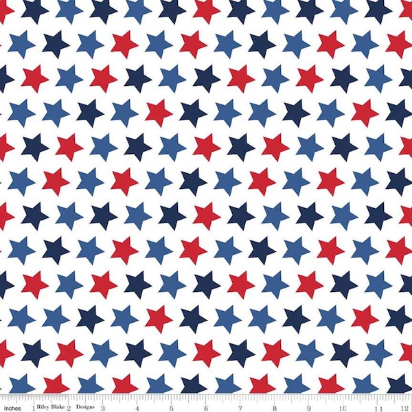 Star Patriotic - Riley Blake Designs - 1/2" Stars on White - Quilting Cotton Fabric