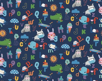 26" End of Bolt - Let's Play Alphabet C11882 Navy - Riley Blake - Fisher-Price Animals Toys Letters - Quilting Cotton - Licensed Product