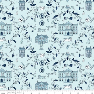 SALE Pride and Prejudice Pemberley C13770 Blue - Riley Blake Designs - Jane Austen Houses - Quilting Cotton Fabric - Licensed Product