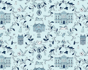 DEAL Pride & Prejudice Pemberley C13770 Blue - Riley Blake Designs - Jane Austen Houses - Quilting Cotton Fabric - Licensed Product