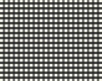 35&quot; End of Bolt - Farmhouse Christmas Gingham C10956 Black - Riley Blake - PRINTED Gingham Checkered Cream Black - Quilting Cotton Fabric