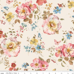 3 yard cut - Countryside Floral WIDE BACK WB14538 Sand - Riley Blake - 107/108&quot; Wide - Flowers Floral - Quilting Cotton Fabric