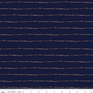 May include: A seamless pattern of brown barbed wire on a dark blue background. The barbed wire is arranged in horizontal lines, creating a repeating pattern.