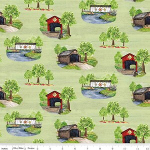 Covered Bridges in Spring Main CD15820 Green by Riley Blake Designs - DIGITALLY PRINTED - Landscape Scenery - Quilting Cotton Fabric