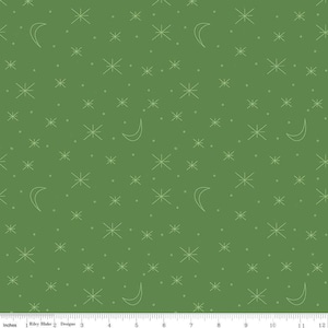 SALE Forest Friends Sky Gazing C12694 Clover - Riley Blake Designs - Asterisk Stars Moons Small Circles - Quilting Cotton Fabric